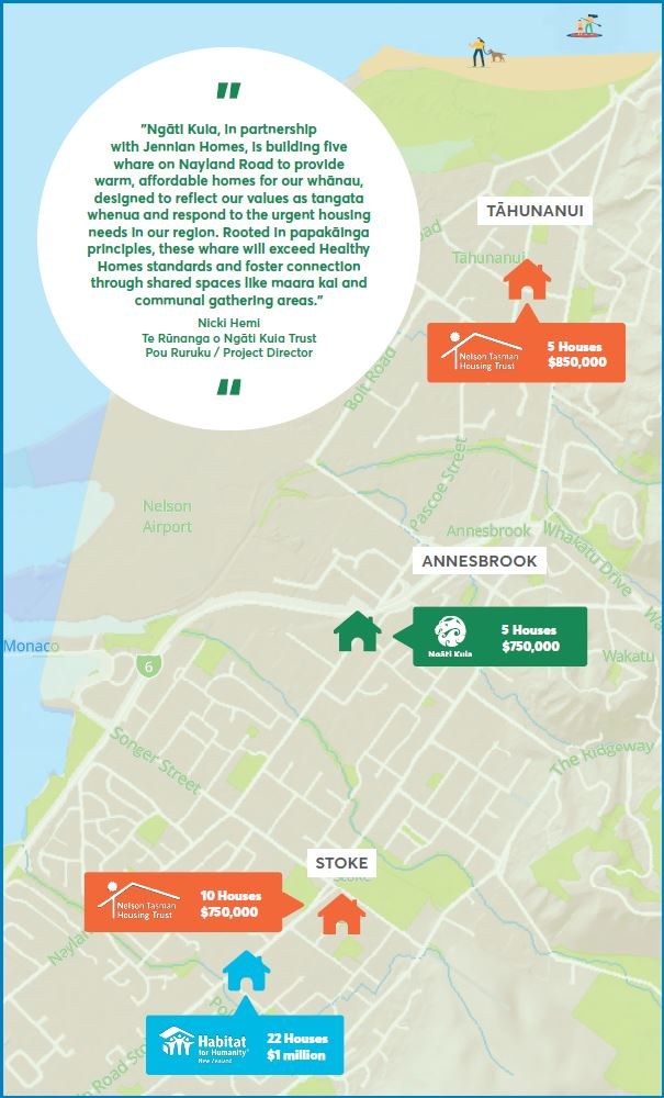 Map showing new homes in Tahunanui and Stoke