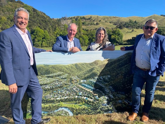 Image of: Hemi Toia, Mayor Nick Smith, Councillor Rachel Sanson and Andrew Spittal.  